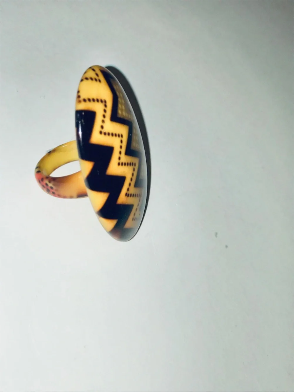 Vintage Mustard Yellow Zig Zag Statement Ring Retro Geometric Size 7 Brown
